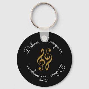 treble clefs with musician full name personalised key ring