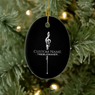 Treblemaker Funny Music Pun Classy Black G-Clef Ceramic Ornament