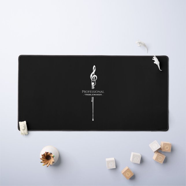 Treblemaker Funny Music Pun Classy Black G-Clef Desk Mat (Kids Table)