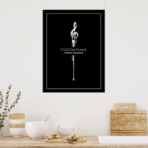 Treblemaker Funny Music Pun Classy G-Clef Black Poster