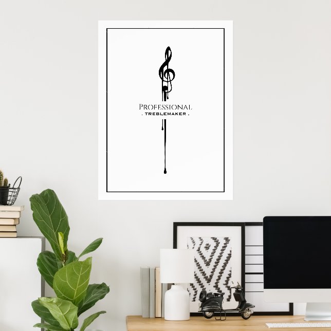 Treblemaker Funny Music Pun White G-Clef Poster (Home Office)
