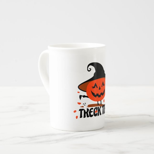 Treck Trat Pumpkin Smiling Bone China Mug (Front Left)