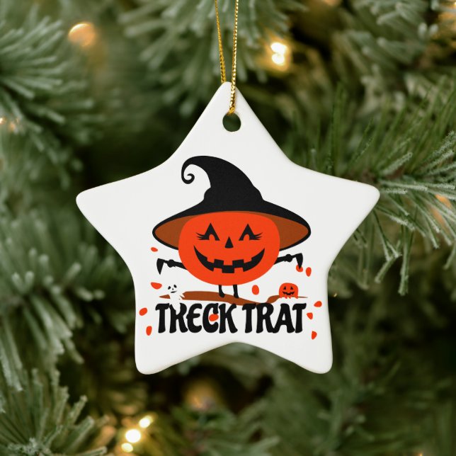 Treck Trat Pumpkin Smiling Ceramic Ornament (Tree)