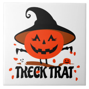 Treck Trat Pumpkin Smiling Ceramic Tile