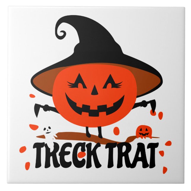 Treck Trat Pumpkin Smiling Ceramic Tile (Front)