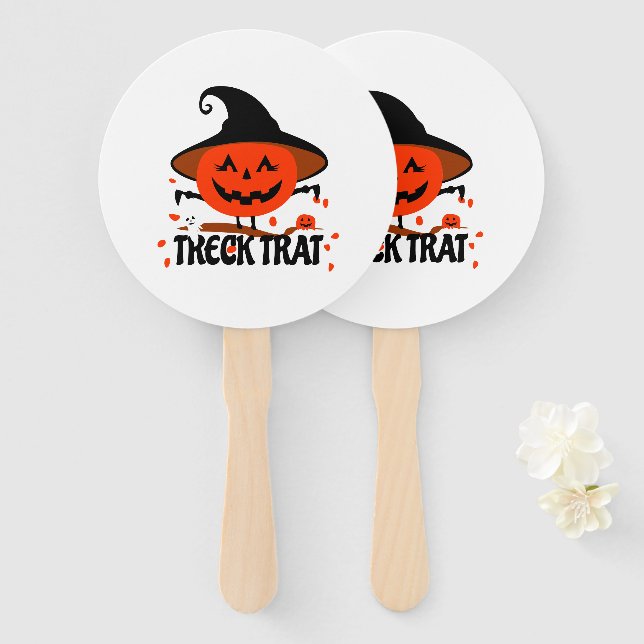 Treck Trat Pumpkin Smiling Hand Fan (Front and Back)