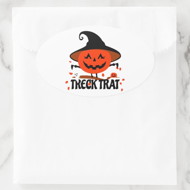 Treck Trat Pumpkin Smiling Oval Sticker (Bag)