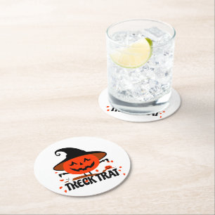 Treck Trat Pumpkin Smiling Round Paper Coaster