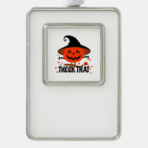 Treck Trat Pumpkin Smiling Silver Plated Framed Ornament