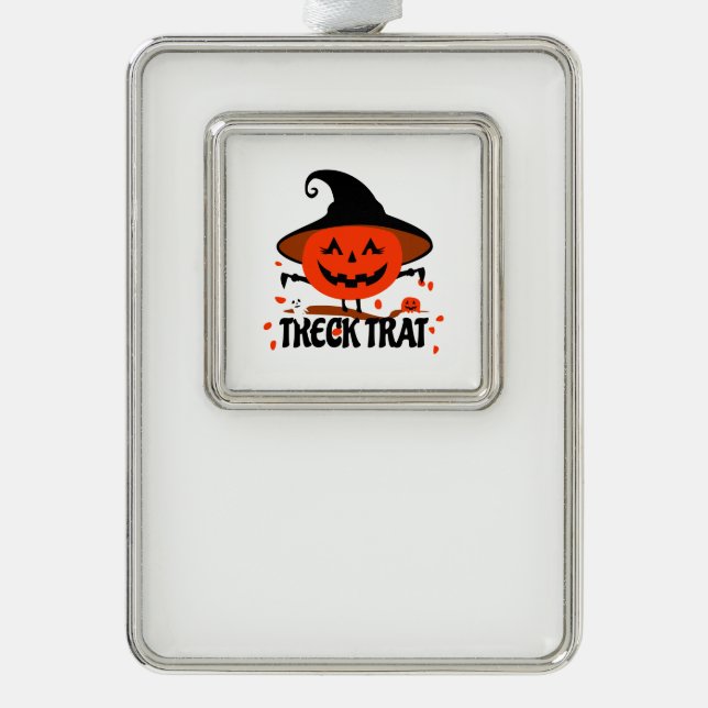 Treck Trat Pumpkin Smiling Silver Plated Framed Ornament (Front)