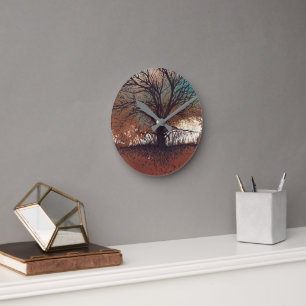 Tree Abstract Painting Landscape Art Round Clock