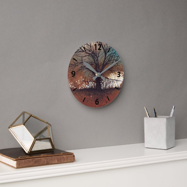 Tree Abstract Painting Landscape Art Round Clock (Office)