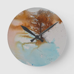 Tree Abstract Painting Landscape Art Round Clock