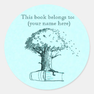 Tree and a book, light blue classic round sticker