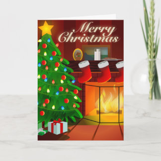 Tree and Fireplace Christmas Card
