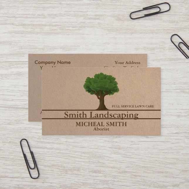 Tree and Lawn Service Landscaping Care Gardener Business Card (Front/Back In Situ)