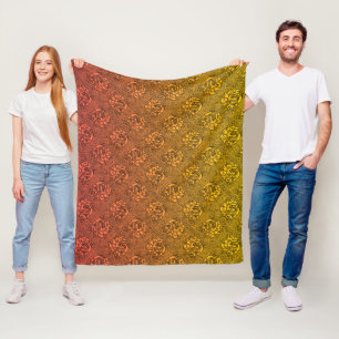 Tree and Leaf Dragon in Black on Red Yellow Orange Fleece Blanket