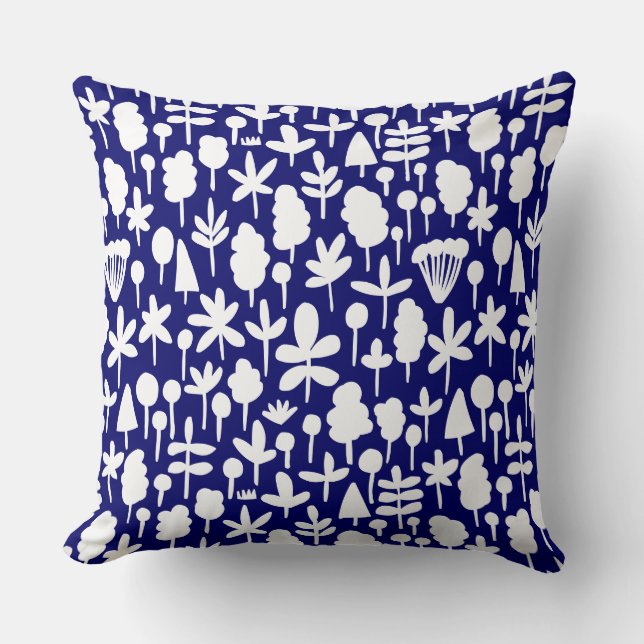 Tree and Leaf shape Pattern 051017 - Wt on dk Blue Cushion (Front)