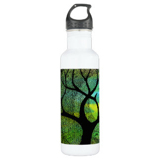 Tree and Moon - Blue and Yellow Watercolors 710 Ml Water Bottle