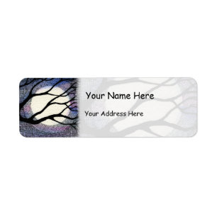 Tree and Moon Cross Hatched Return Address Label