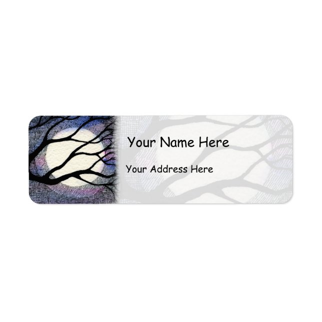 Tree and Moon Cross Hatched Return Address Label (Front)