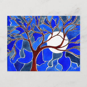 Tree and Moon on Canvas - Blue Postcard