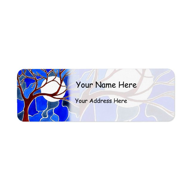 Tree and Moon on Canvas - Blue Return Address Label (Front)