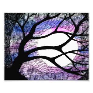 Tree and Moon - Pink Purple Photo Print