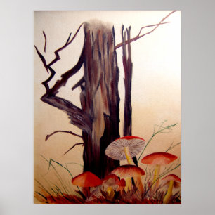 Tree and Mushrooms Print
