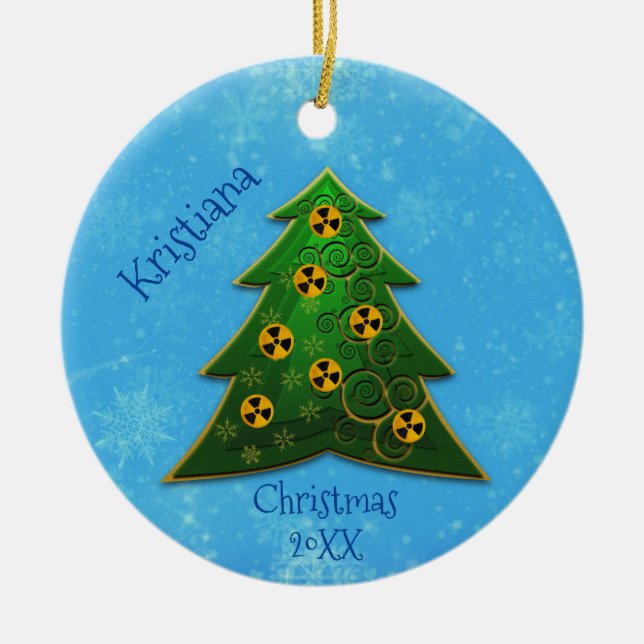 Tree and Radiation Symbol Christmas  Ceramic Ornament (Front)