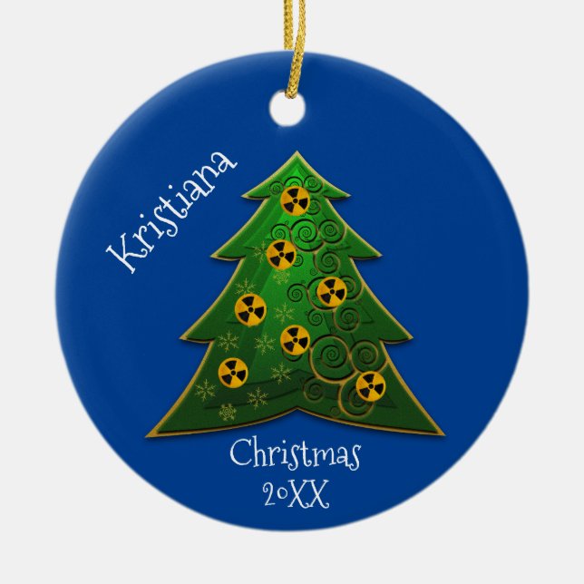 Tree and Radiation Symbol Christmas Ceramic Ornament (Front)