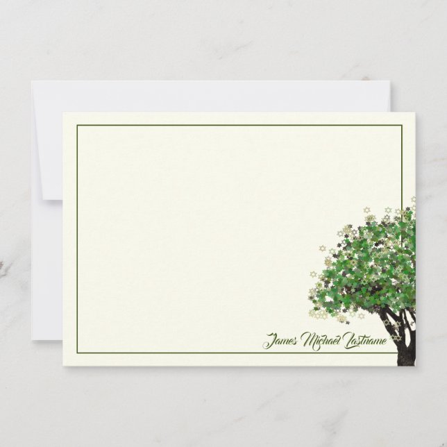Tree and Star of David Bar Mitzvah Thank You Note  Card (Front)