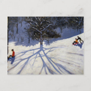 Tree and two tobogganers postcard