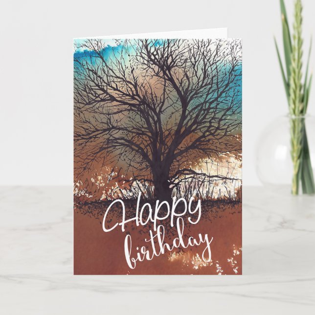 Tree Art Happy Birthday Card (Front)