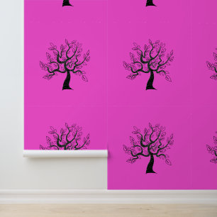 Tree Art Painting Custom Colour Pink Wallpaper