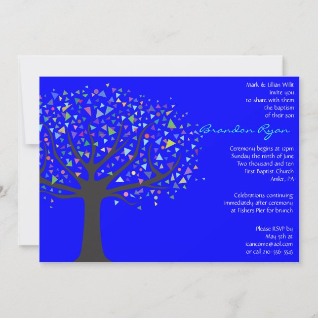 Tree Baptism Christening Custom Invitation boy (Front)