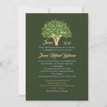 Tree Bar Mitzvah Golden Star of David Invitation