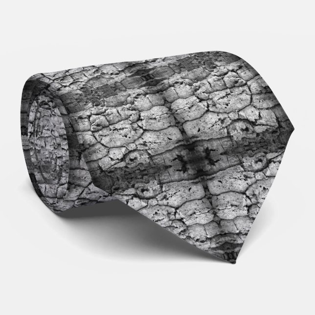 Tree Bark Black And White Photo Closeup Pattern Tie (Rolled)