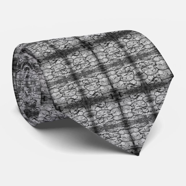 Tree Bark Black And White Photo Closeup Pattern Tie (Rolled)