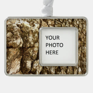 Tree Bark II Natural Textured Design Silver Plated Framed Ornament