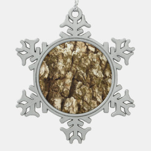 Tree Bark II Natural Textured Design Snowflake Pewter Christmas Ornament