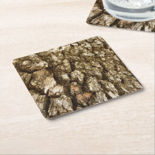 Tree Bark II Natural Textured Design Square Paper Coaster