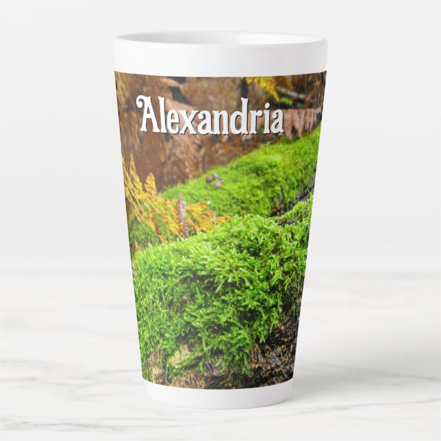 Tree Bark in Autumn Moss - Large Personalized Latte Mug (Front)