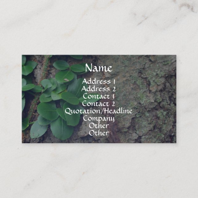 Tree Bark Leaves Nature Photography Business Card (Front)