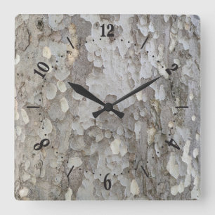 Tree bark pattern square wall clock