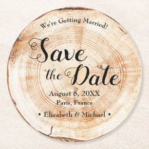 Tree Bark Ring background Rustic Wedding  Round Paper Coaster