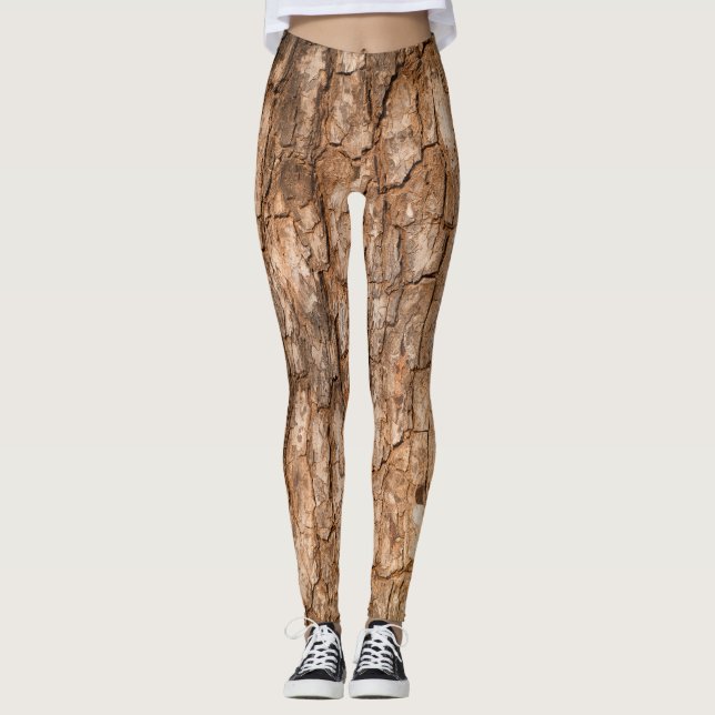 Tree bark texture, natural wood background. leggings (Front)