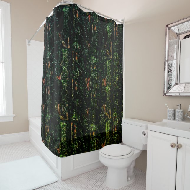 Tree bark under green hammered glass  shower curtain (In Situ)
