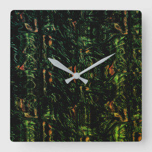 Tree bark under green hammered glass square wall clock