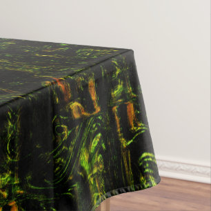 Tree bark under green hammered glass tablecloth